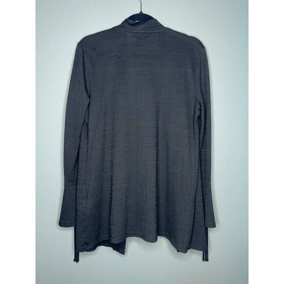 Charter Club Women's Medium Open Front Black Bell Sleeve Cardigan Knit Tunic Len - Picture 2 of 11